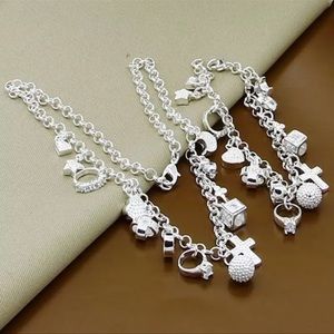 925 Silver Charm Choker and Bracelet Set